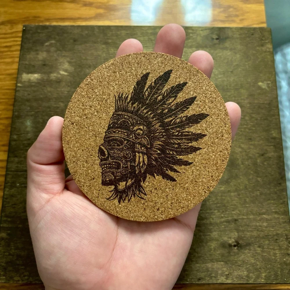 Aztec Clipart 13 Laser Engraved Cork Coaster